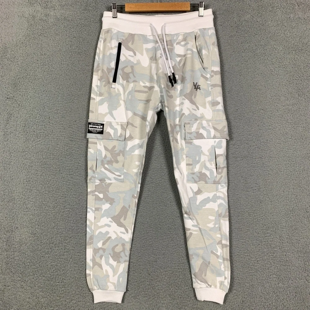 Lot of 2 YoungLA Jogger Mens Large Camo White/Camel Fleece Drawstring Sweatpant - Picture 2 of 11